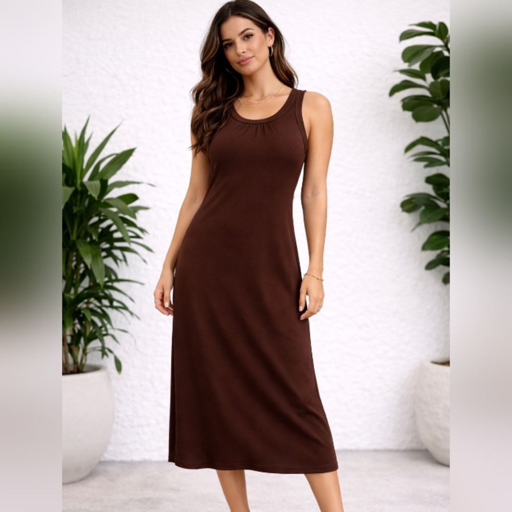 nine britton Chocolate Brown Sleeveless Maxi Ribbed Tank Dress. Stitch Fix